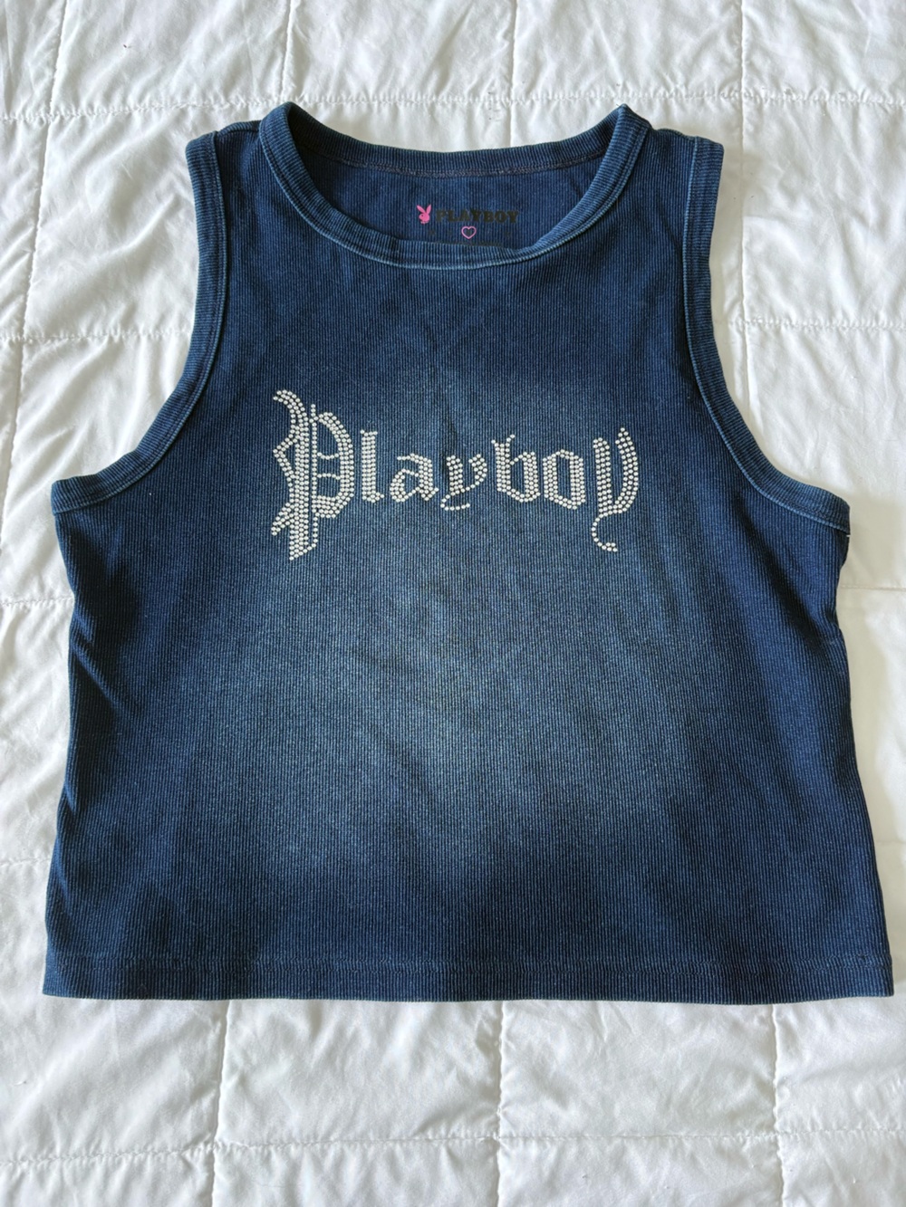 Vintage 2000’s PLAYBOY Navy Ribbed Tank Top with Rhinestone Logo